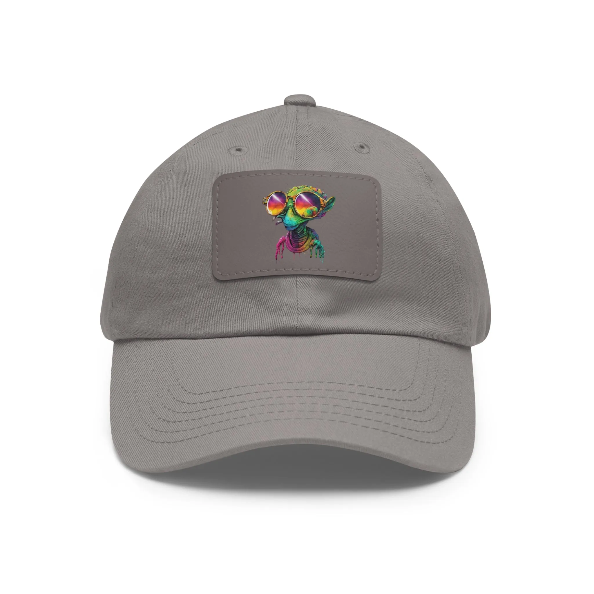 Cool Alien in shades Dad Hat with Leather Patch (Rectangle)