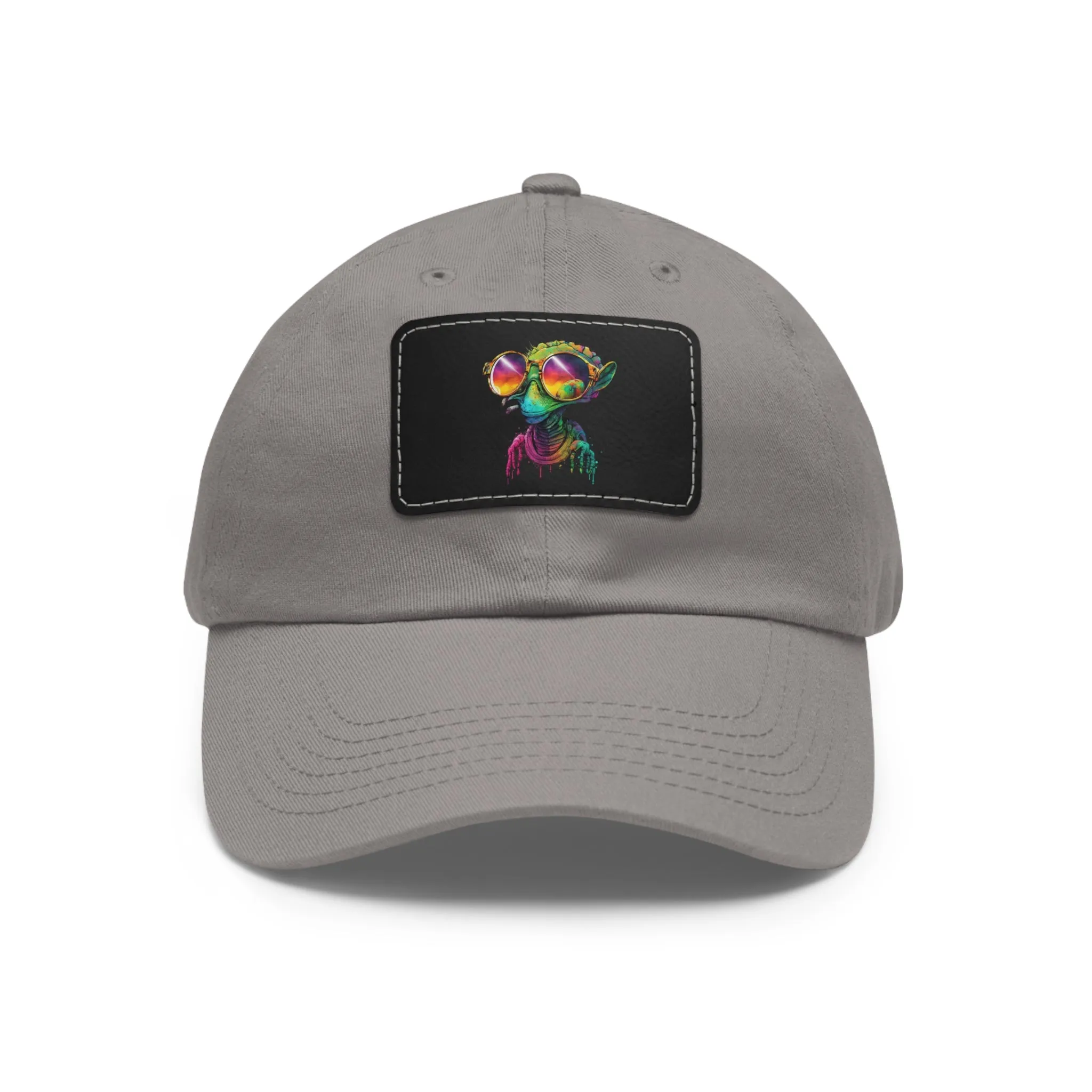 Cool Alien in shades Dad Hat with Leather Patch (Rectangle)