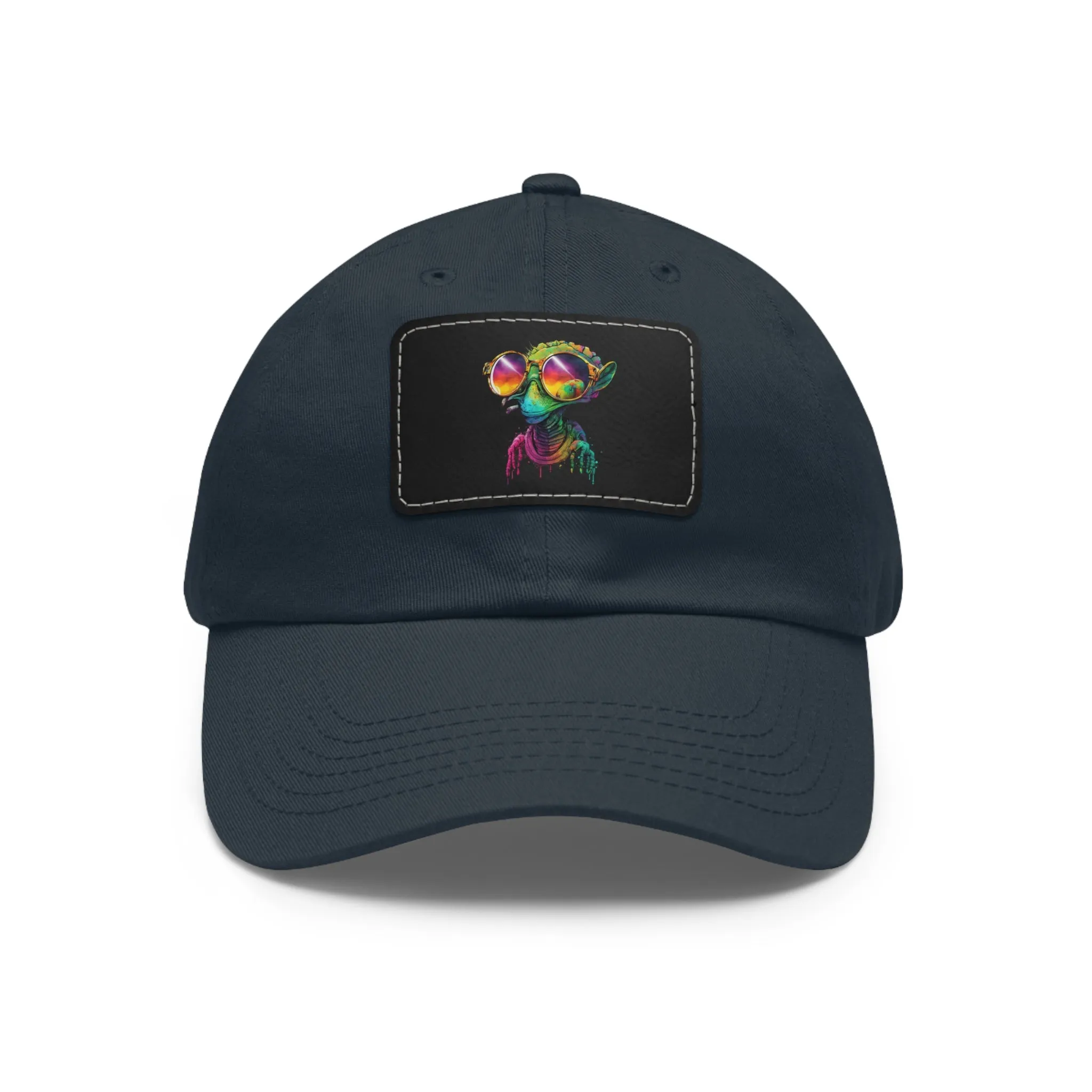 Cool Alien in shades Dad Hat with Leather Patch (Rectangle)