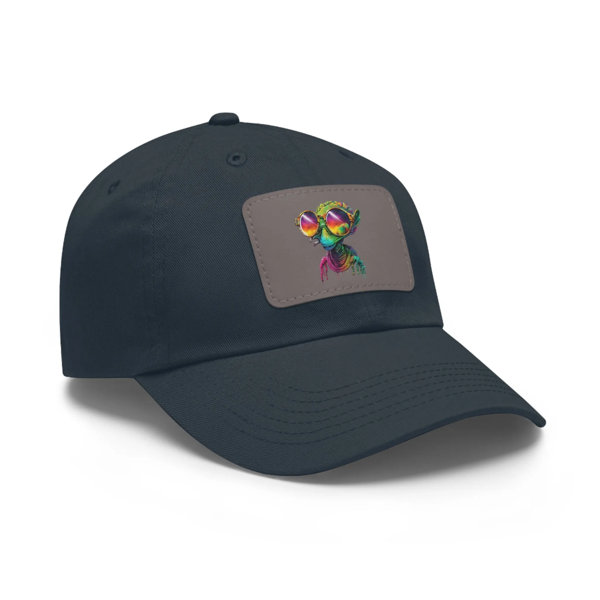 Cool Alien in shades Dad Hat with Leather Patch (Rectangle)