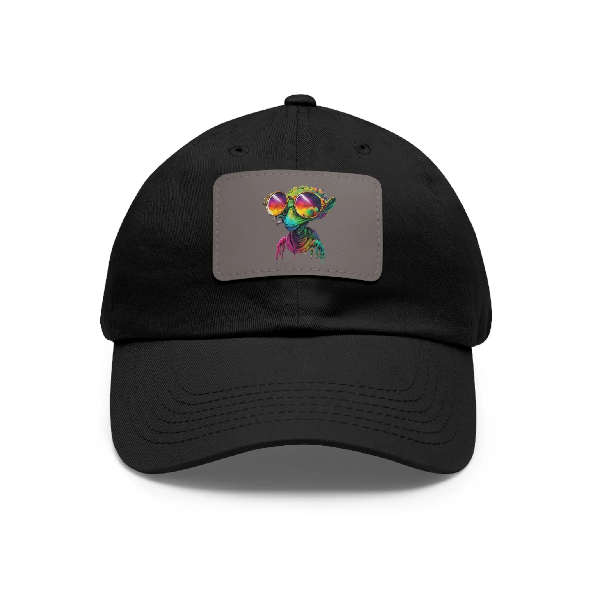 Cool Alien in shades Dad Hat with Leather Patch (Rectangle)