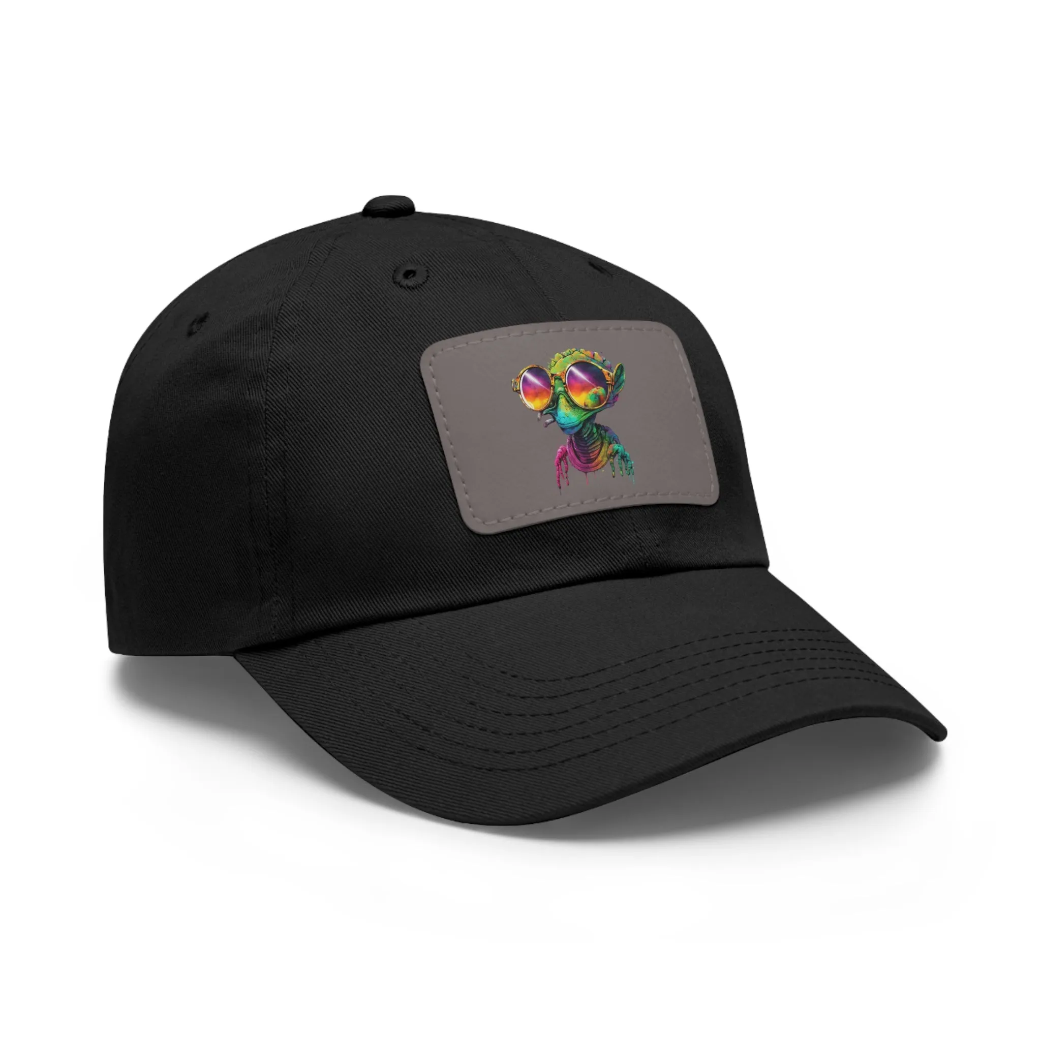 Cool Alien in shades Dad Hat with Leather Patch (Rectangle)
