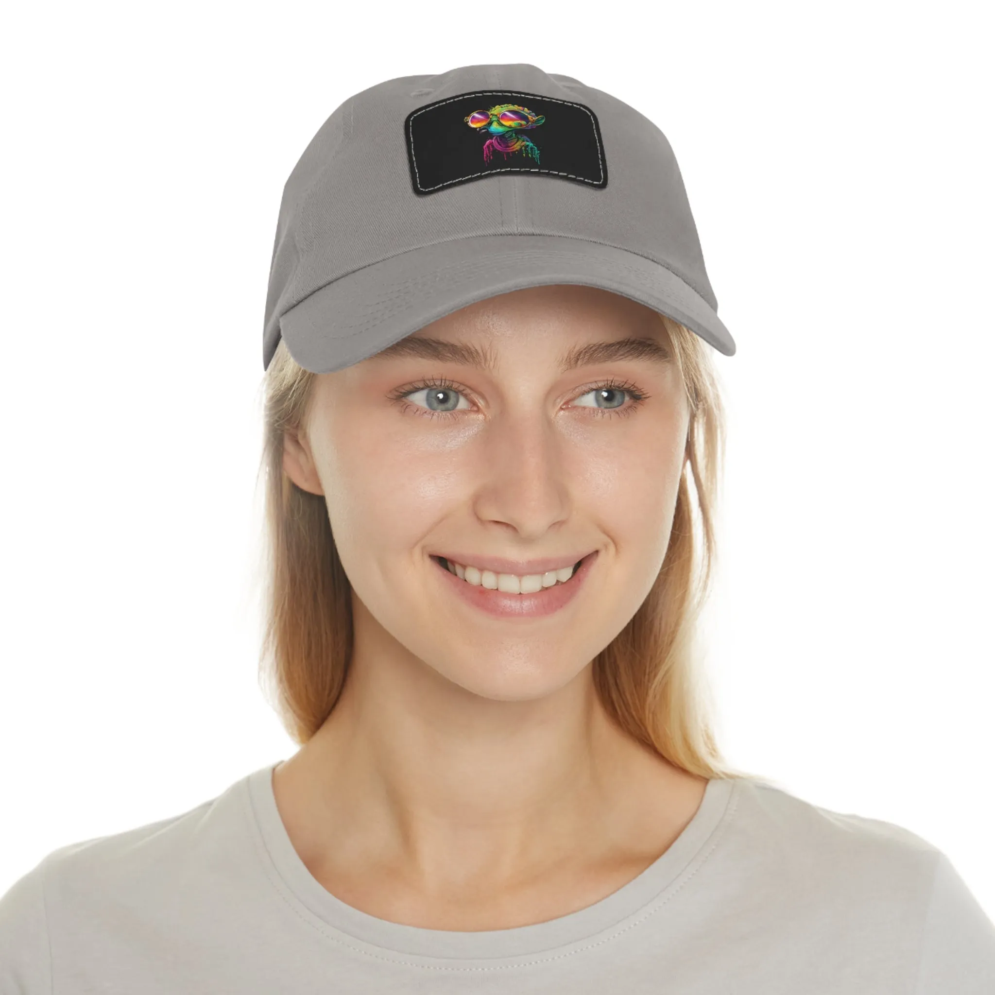 Cool Alien in shades Dad Hat with Leather Patch (Rectangle)