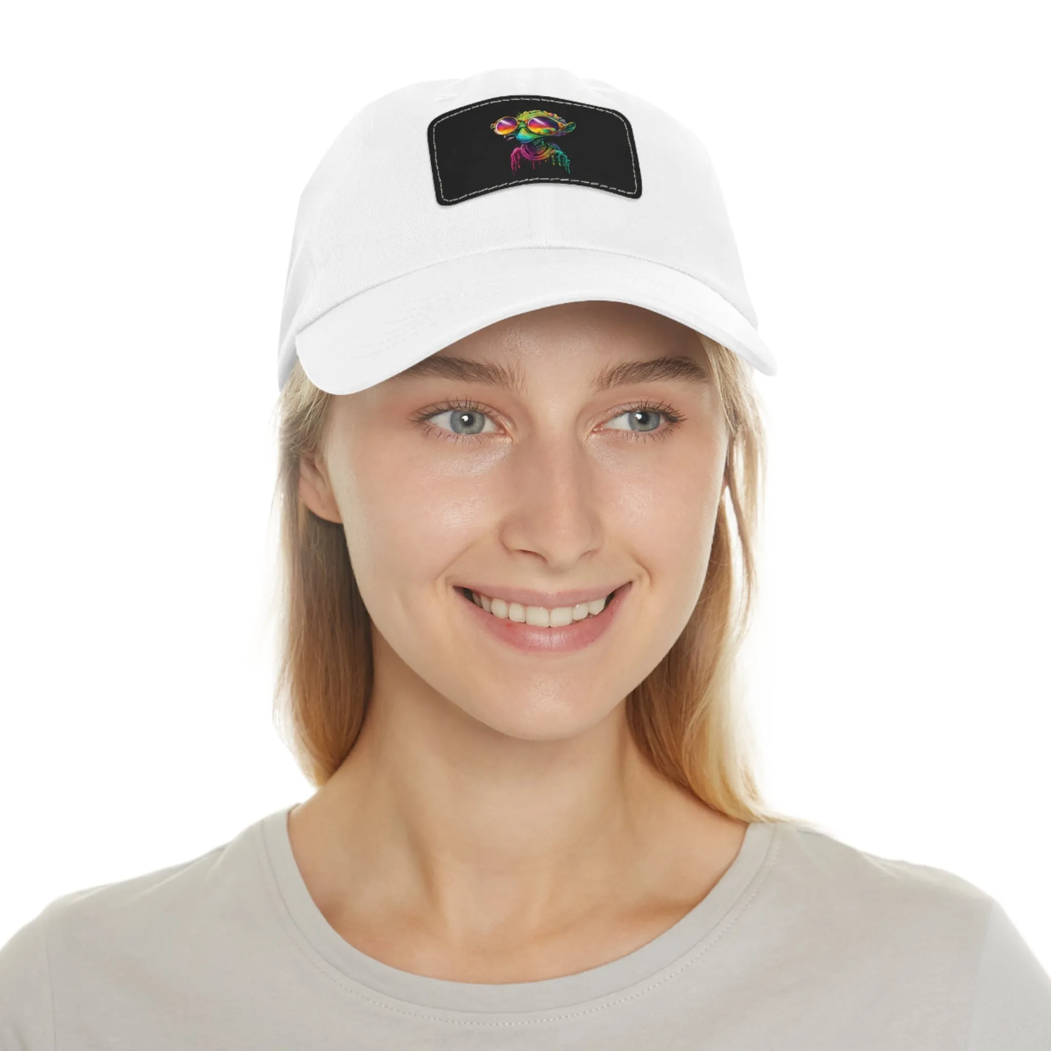 Cool Alien in shades Dad Hat with Leather Patch (Rectangle)