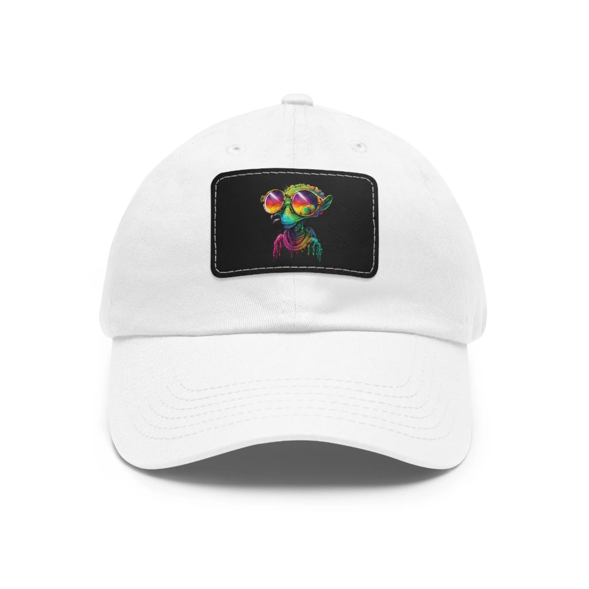 Cool Alien in shades Dad Hat with Leather Patch (Rectangle)