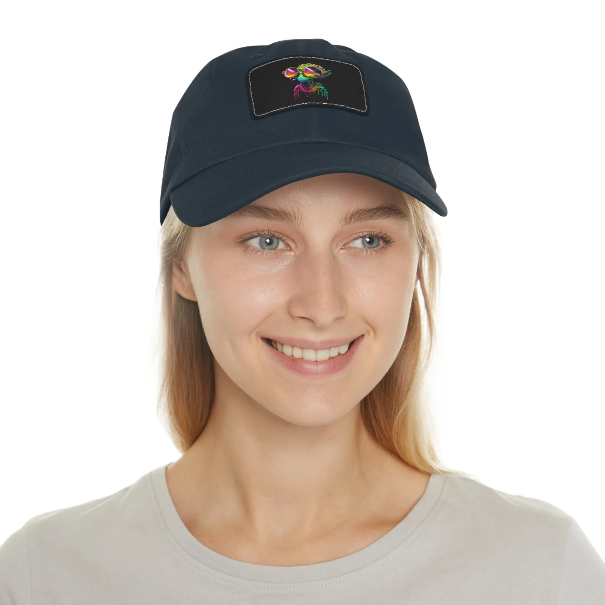 Cool Alien in shades Dad Hat with Leather Patch (Rectangle)