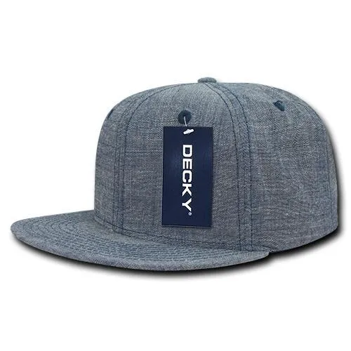 Decky 1094 Washed Denim Snapback Hat, 6 Panel Denim Flat Bill Cap - CASE Pricing