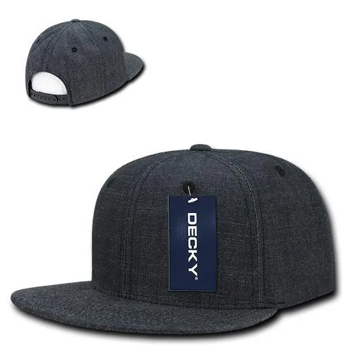 Decky 1094 Washed Denim Snapback Hat, 6 Panel Denim Flat Bill Cap - CASE Pricing