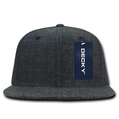 Decky 1094 Washed Denim Snapback Hat, 6 Panel Denim Flat Bill Cap - CASE Pricing