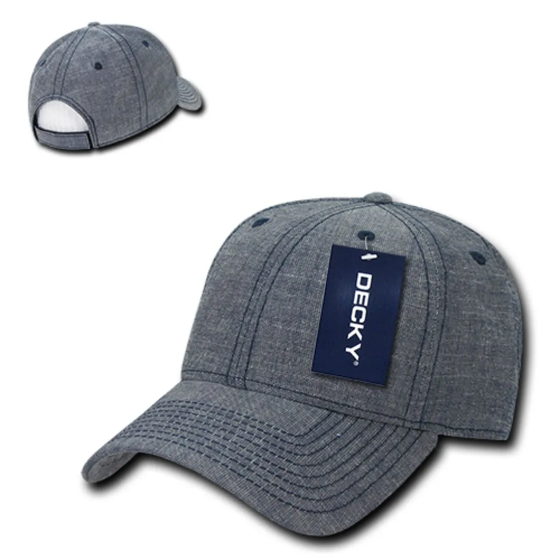 Decky 116 Structured Washed Denim Low Profile Hats 6 Panel Curved Bill Dad Caps