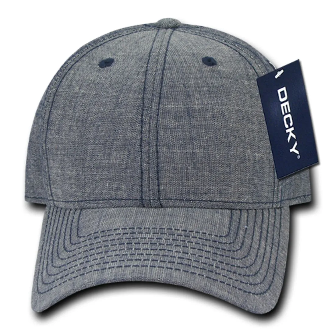Decky 116 Structured Washed Denim Low Profile Hats 6 Panel Curved Bill Dad Caps