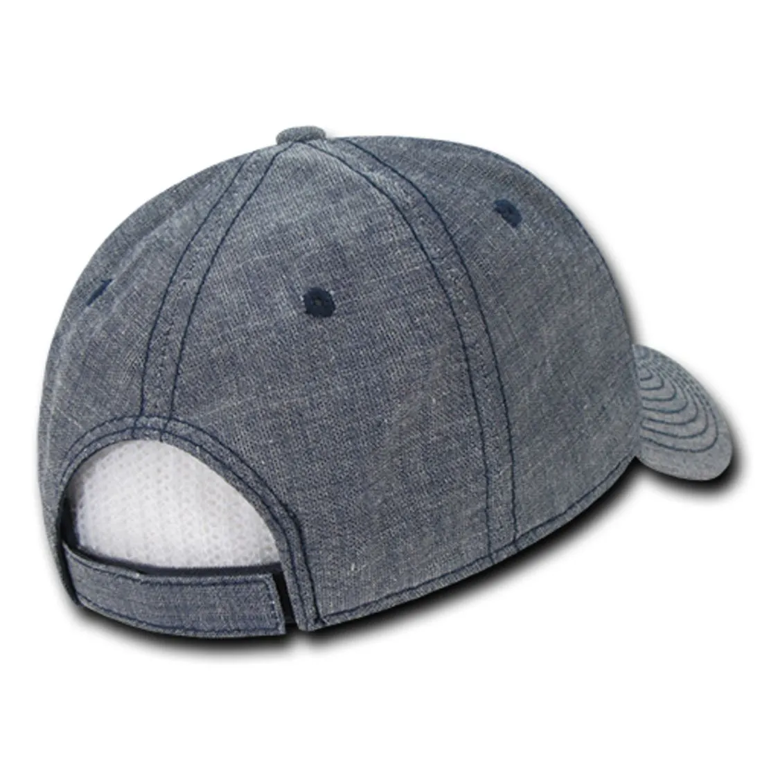 Decky 116 Structured Washed Denim Low Profile Hats 6 Panel Curved Bill Dad Caps