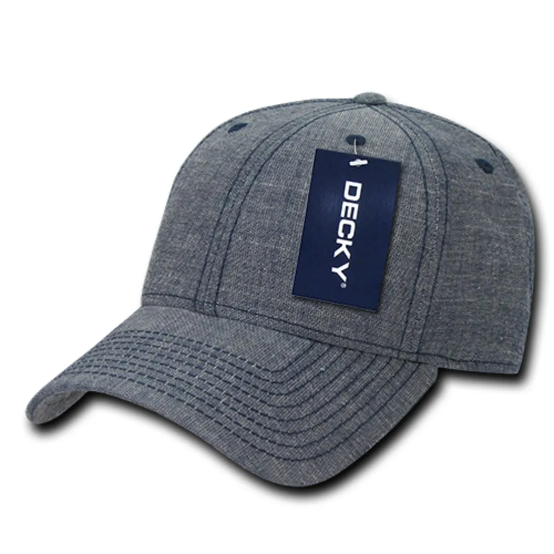 Decky 116 Structured Washed Denim Low Profile Hats 6 Panel Curved Bill Dad Caps