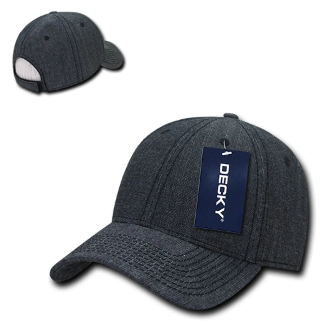 Decky 116 Structured Washed Denim Low Profile Hats 6 Panel Curved Bill Dad Caps