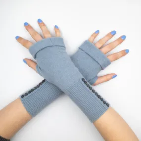 Dusky Blue Grey Fingerless Gloves Striped