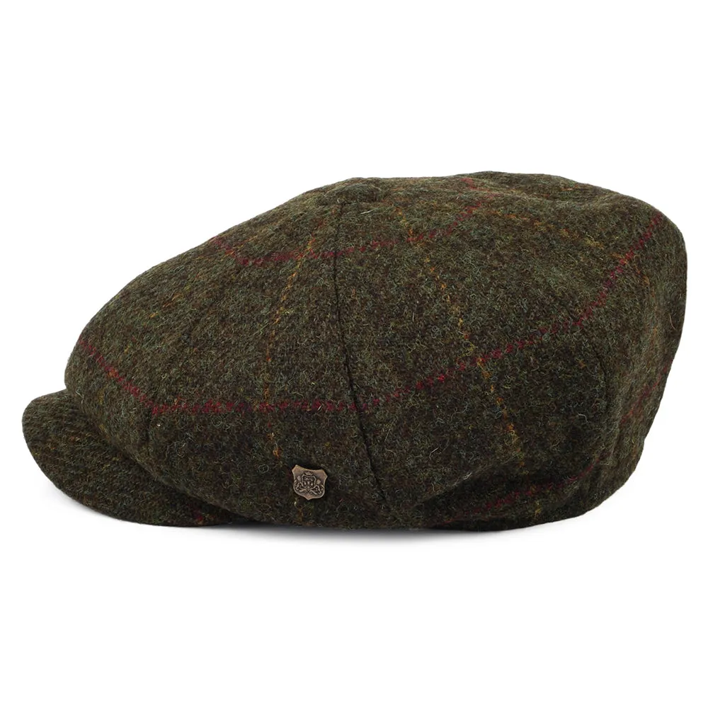 Failsworth Hats Carloway Windowpane Harris Tweed Newsboy Cap - Olive
