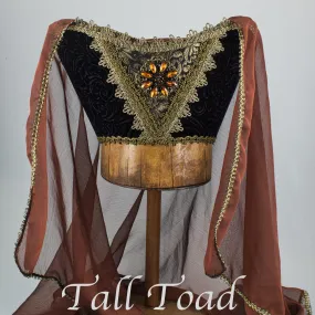 Fancy Horned Headdress - Black Velvet / Amber Jewel / Brown Wine Veil