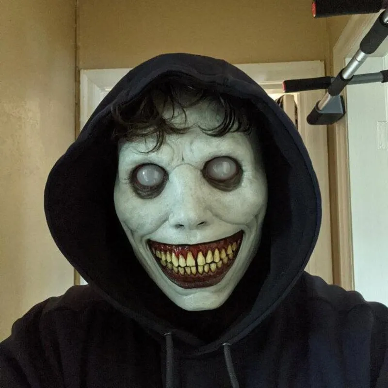 Halloween Horror Mask Cos Exorcist Smile White-Eyed Devil Latex Headgear