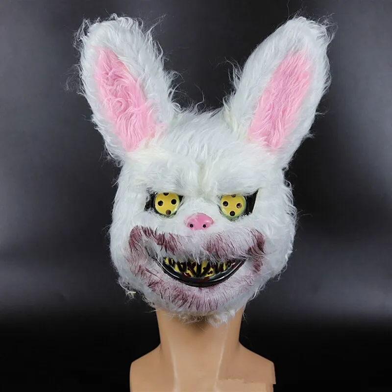 Halloween Mask White Bunny Rabbit Bloody Creepy Halloween Horror Killer Masque Scary Adult Mask Dress