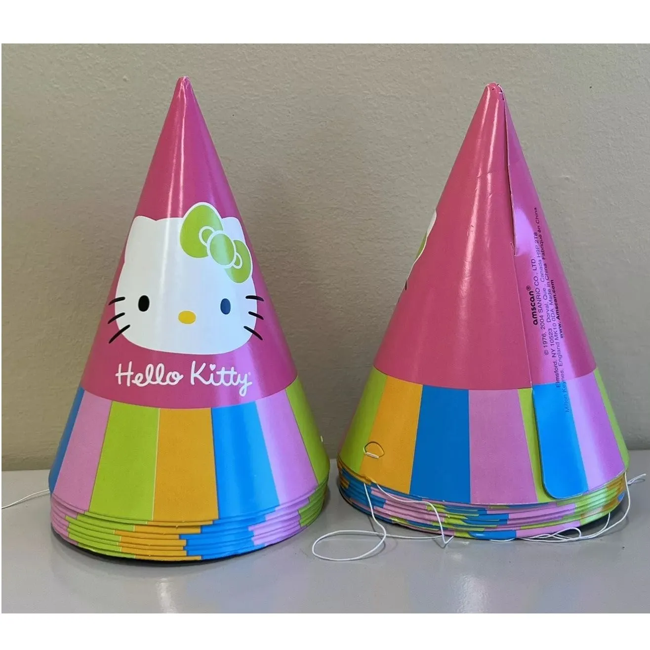 Hello Kitty Rainbow Stripe Birthday Party Hats 8 CT