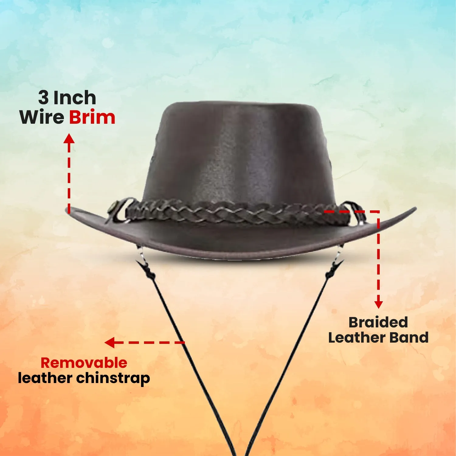 Kids Children's Brown Leather Bush Hat Cowboy Hat One Size 55cm Boy/Girl