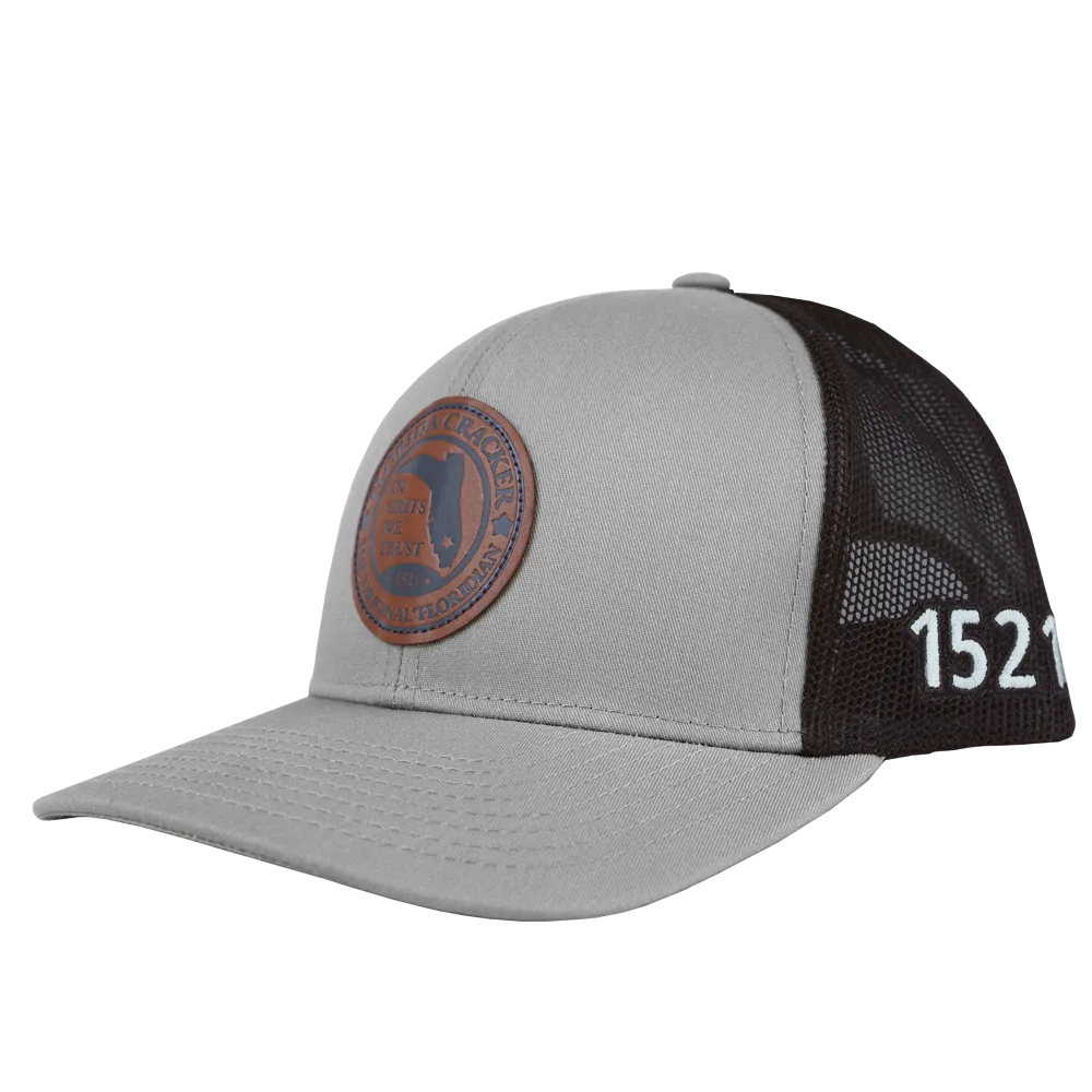 LEATHER 1521 HEATHER GREY/BLACK TRUCKER HAT