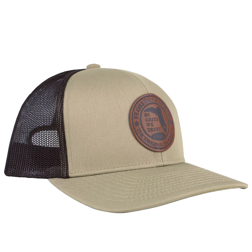 LEATHER 1521 KHAKI /BROWN TRUCKER HAT