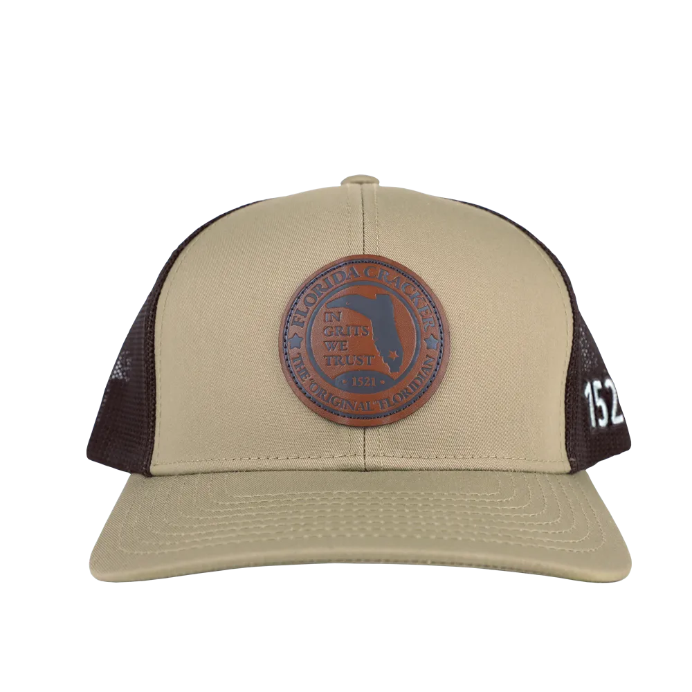 LEATHER 1521 KHAKI /BROWN TRUCKER HAT