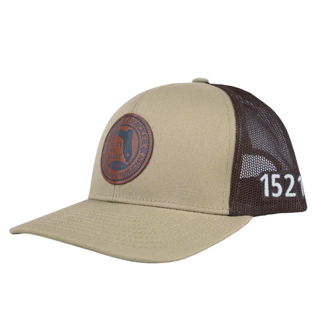 LEATHER 1521 KHAKI /BROWN TRUCKER HAT