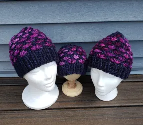 Lotus Flower Beanie - Navy Blue and Purple - Various Sizes