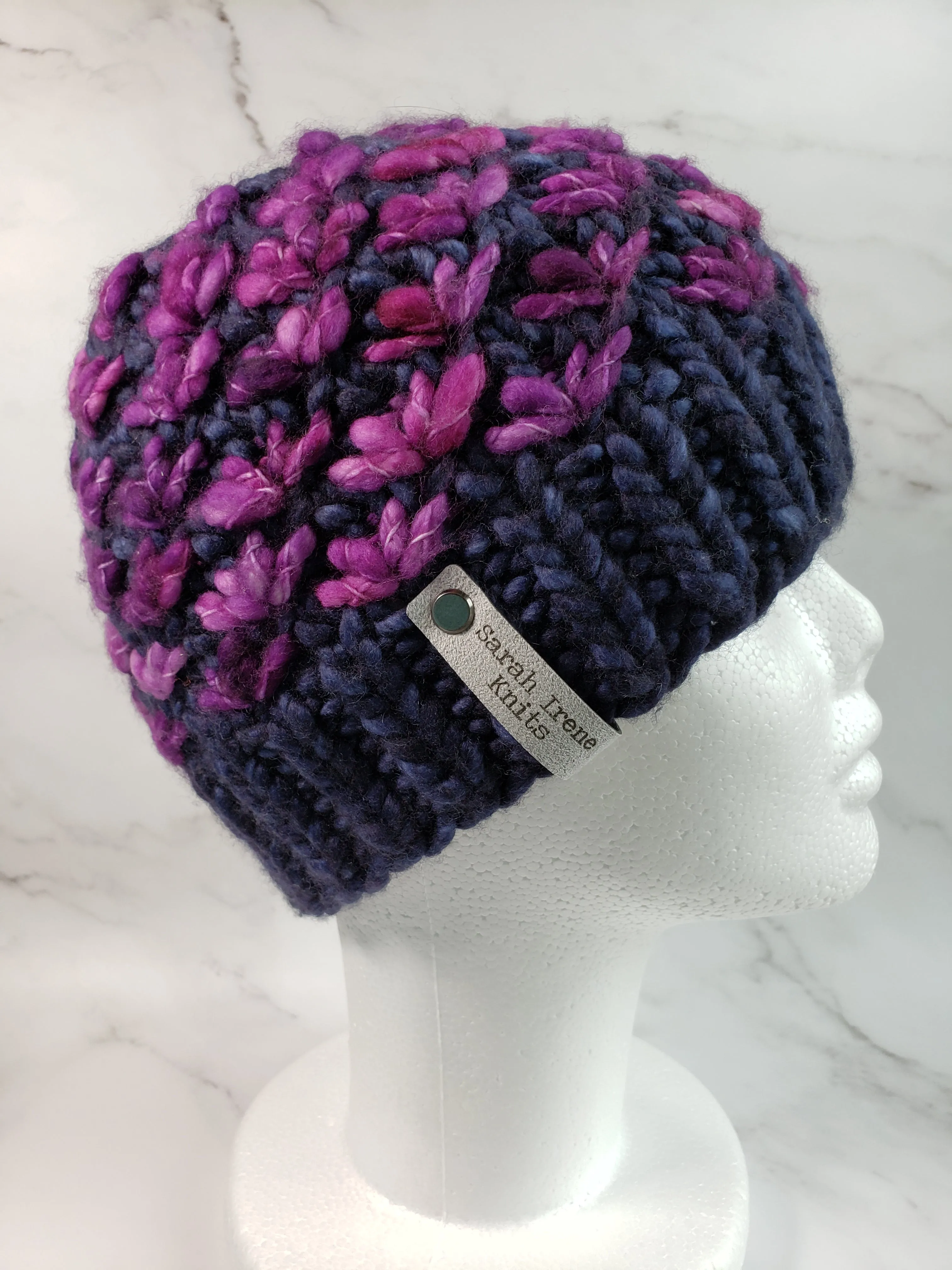 Lotus Flower Beanie - Navy Blue and Purple - Various Sizes