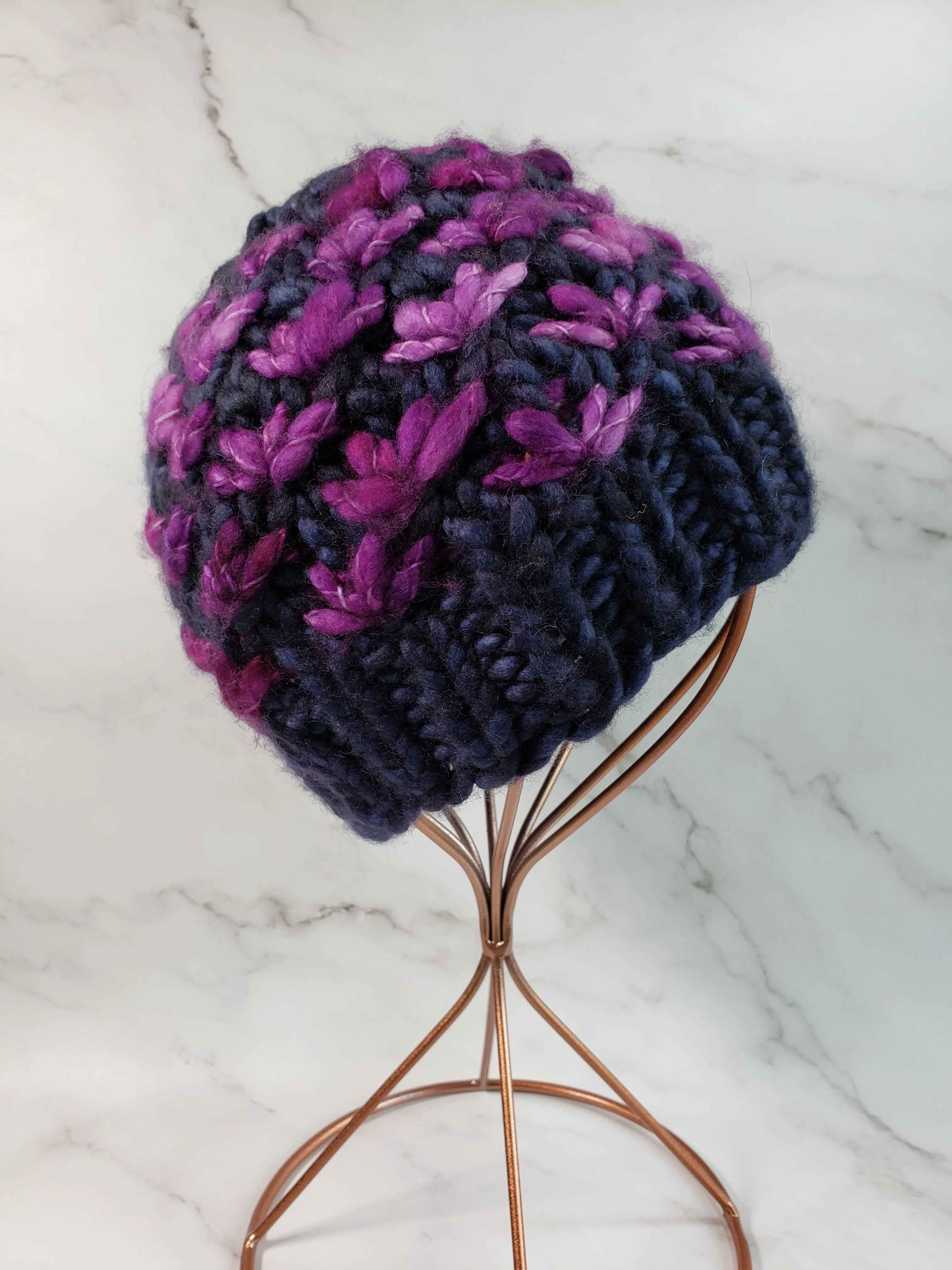 Lotus Flower Beanie - Navy Blue and Purple - Various Sizes