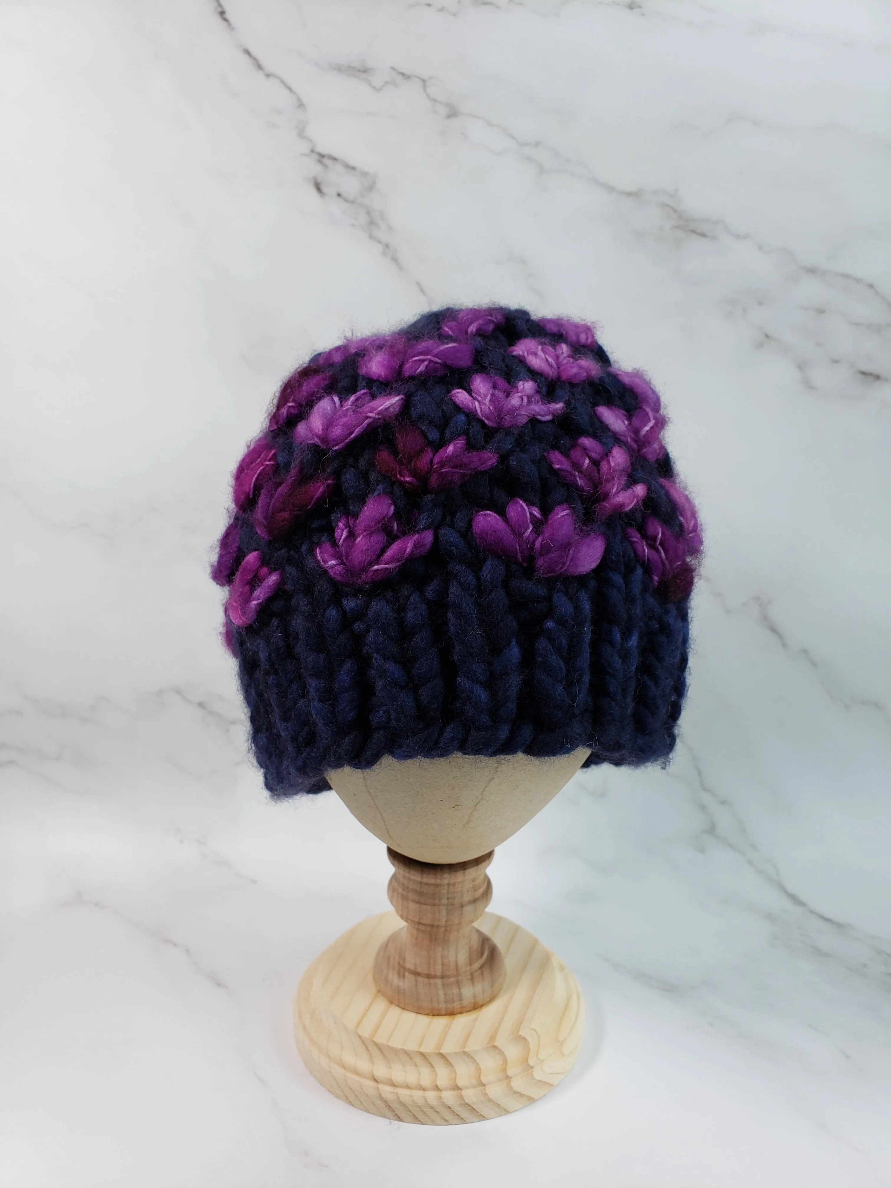 Lotus Flower Beanie - Navy Blue and Purple - Various Sizes