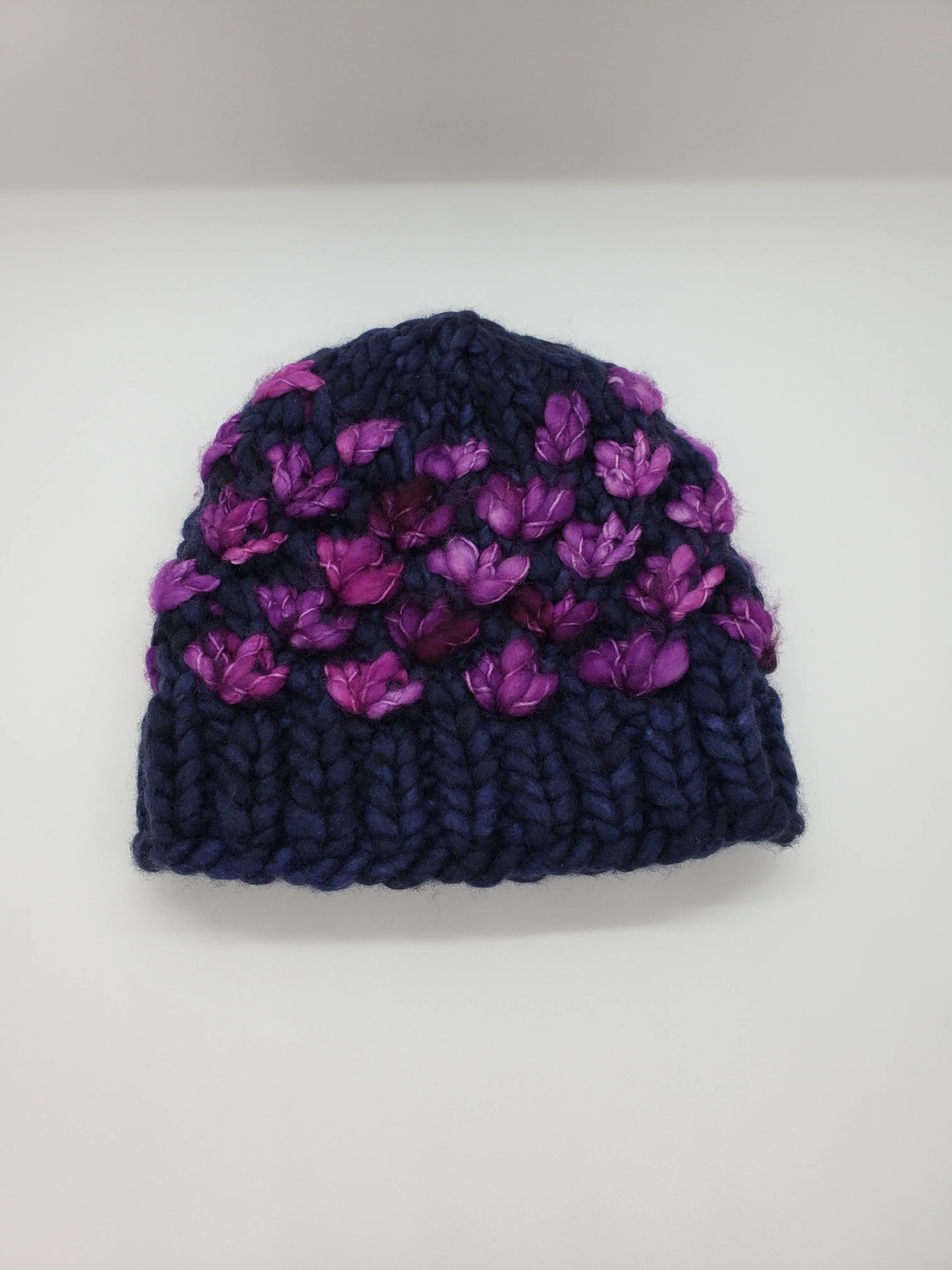 Lotus Flower Beanie - Navy Blue and Purple - Various Sizes