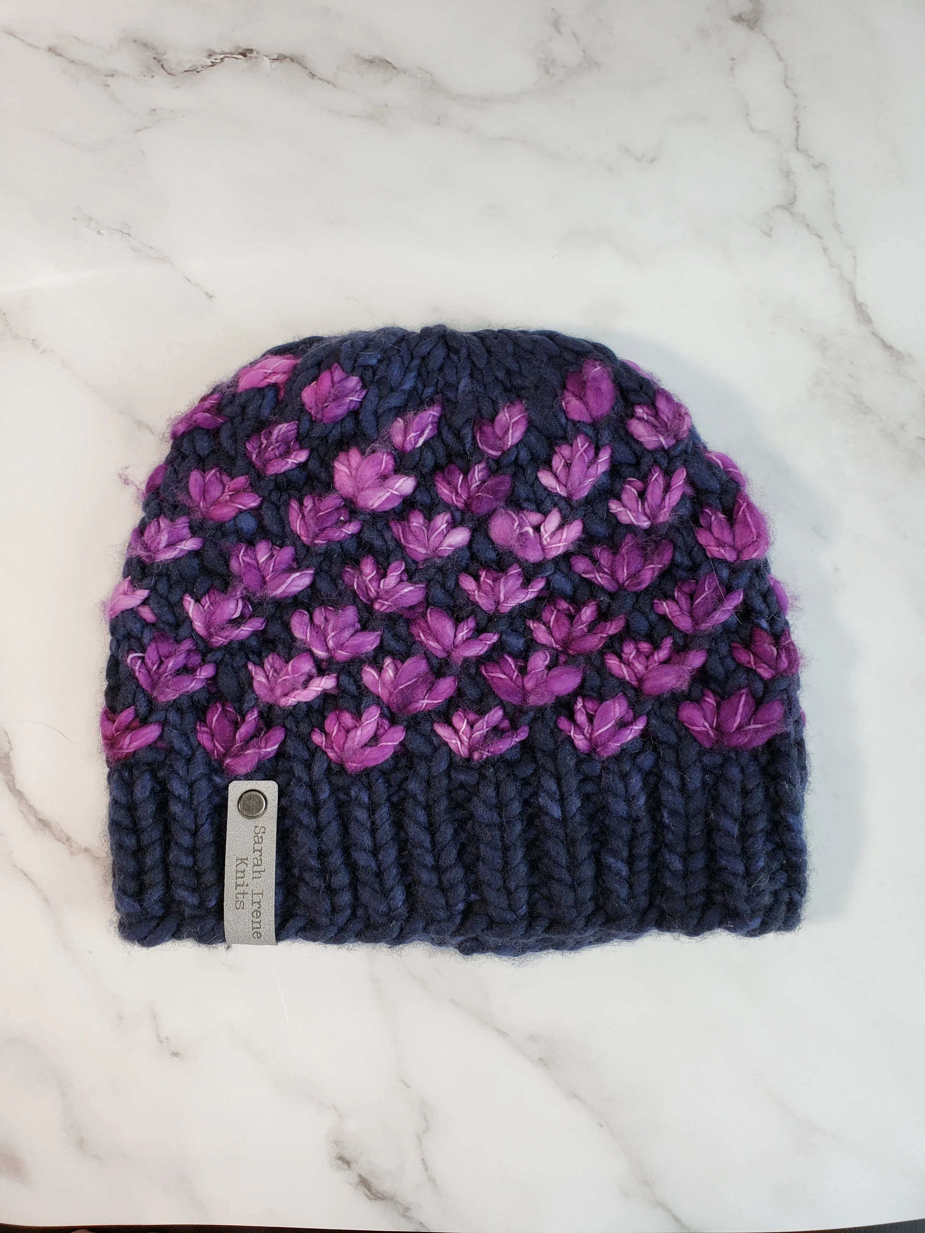 Lotus Flower Beanie - Navy Blue and Purple - Various Sizes