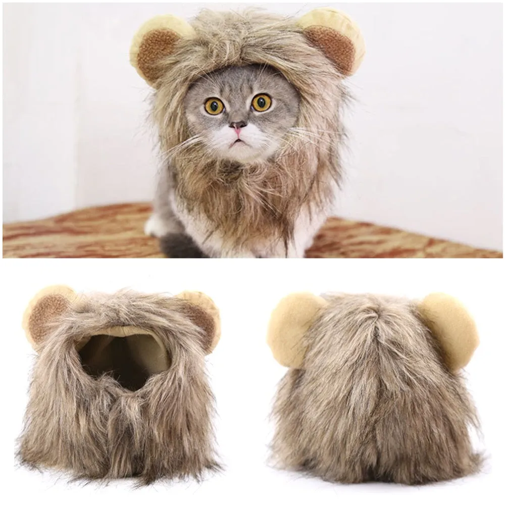 Pet Costume Cosplay Lion Mane Wig Cap for Cat Dog