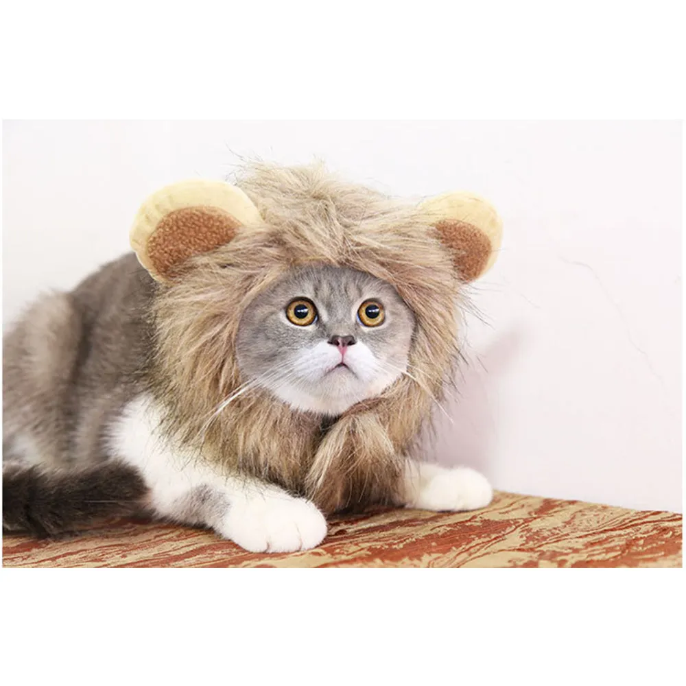 Pet Costume Cosplay Lion Mane Wig Cap for Cat Dog