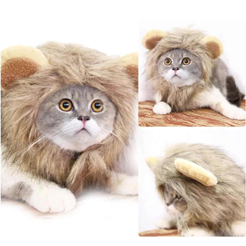 Pet Costume Cosplay Lion Mane Wig Cap for Cat Dog