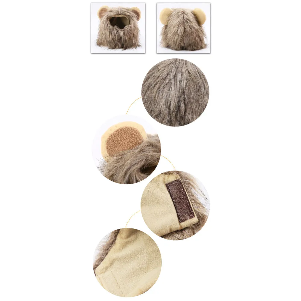 Pet Costume Cosplay Lion Mane Wig Cap for Cat Dog