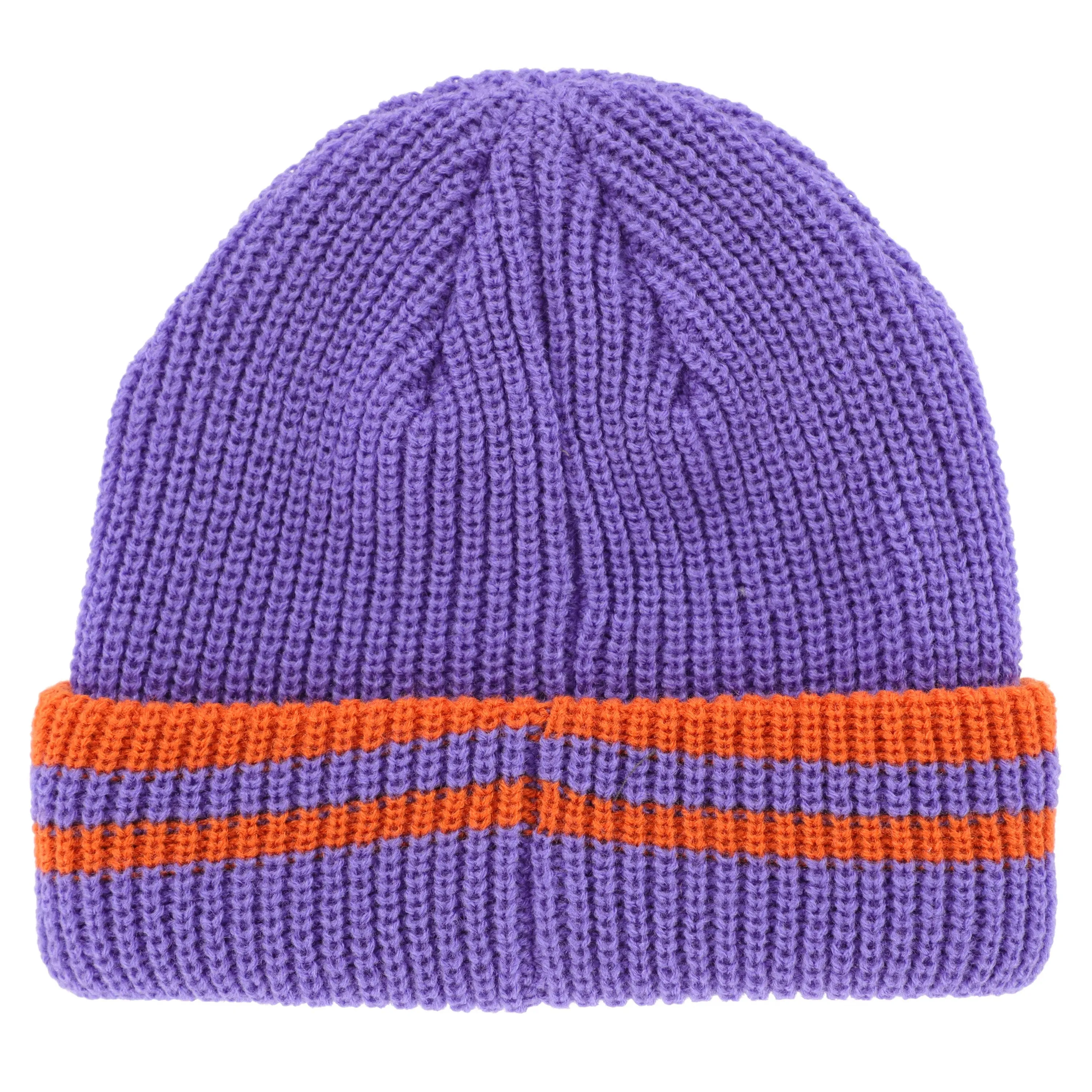 SCI-FI FANTASY REFLECTIVE PATCH STRIPED BEANIE PURPLE/ORANGE