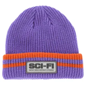 SCI-FI FANTASY REFLECTIVE PATCH STRIPED BEANIE PURPLE/ORANGE