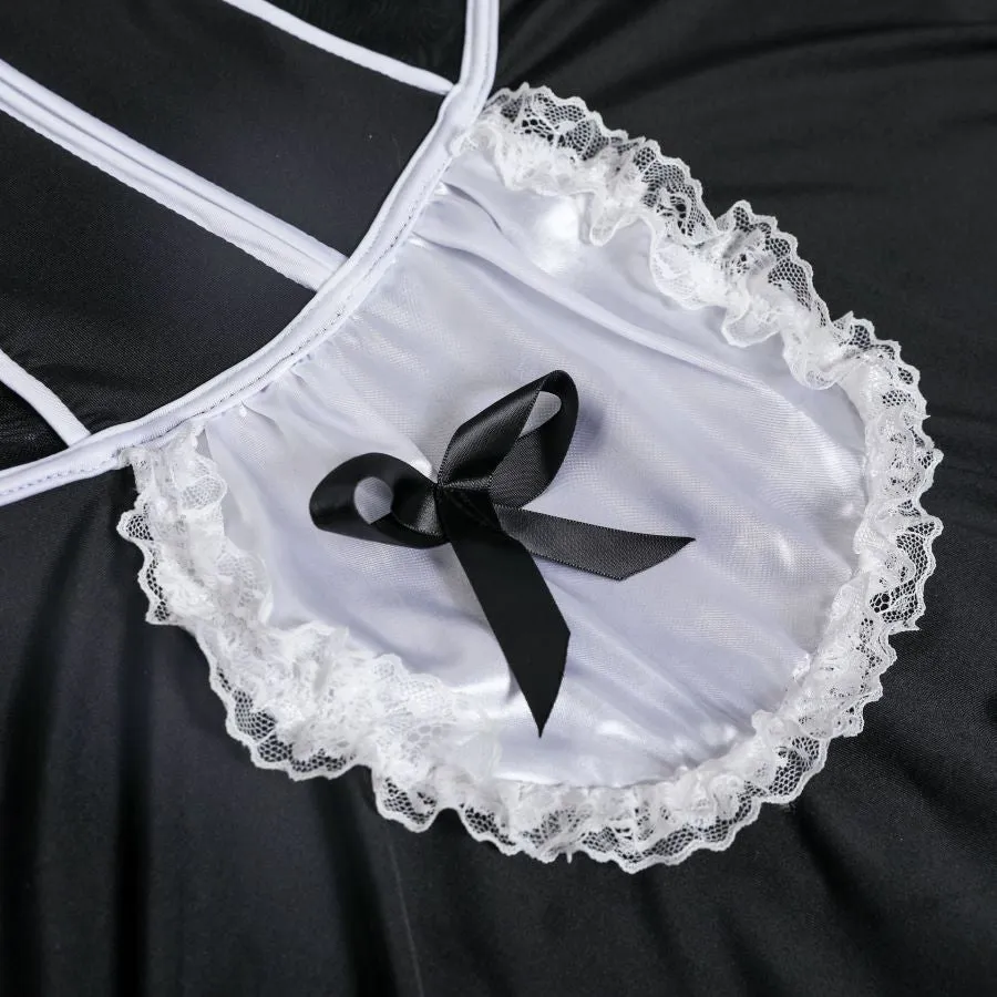 Sexy French Maid Costume, Cosplay Lace Arpon Outfit with Headgear and Ribbons