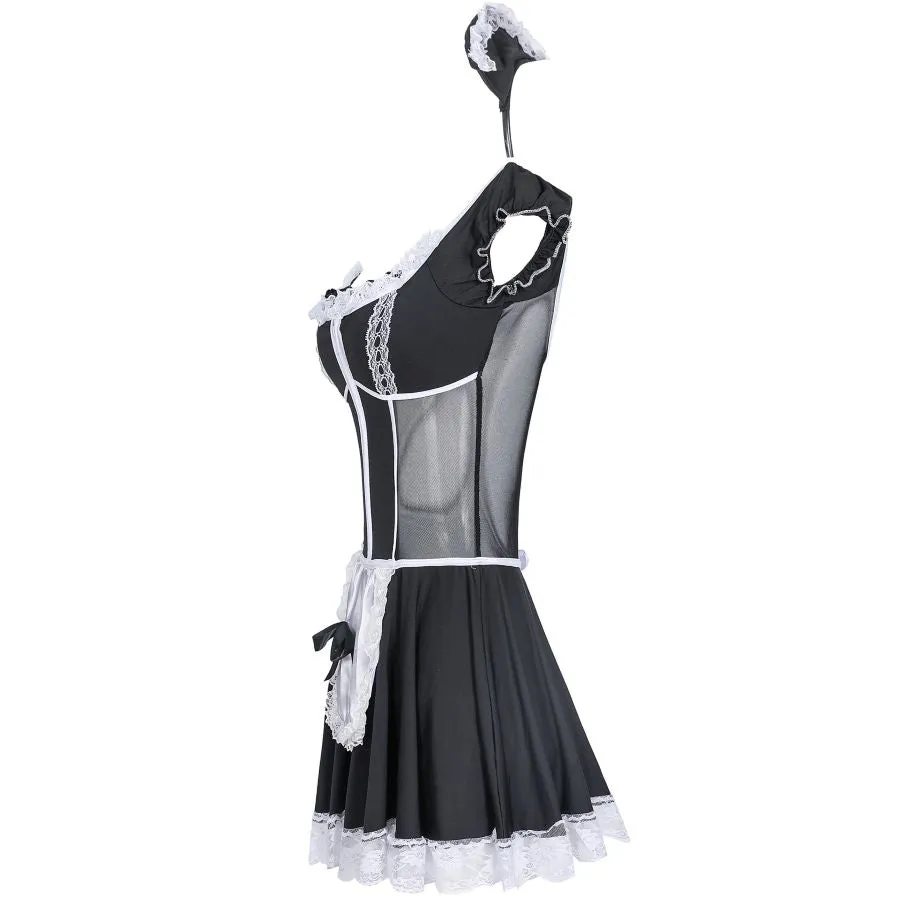 Sexy French Maid Costume, Cosplay Lace Arpon Outfit with Headgear and Ribbons