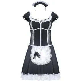 Sexy French Maid Costume, Cosplay Lace Arpon Outfit with Headgear and Ribbons