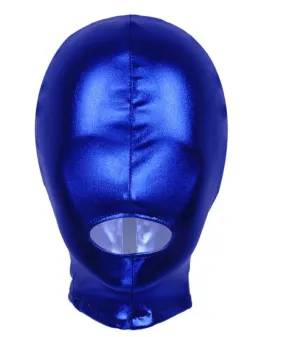 Sexy Unisex Mens Women Cosplay Face Mask Latex Shiny Metallic Open Mouth Hole Headgear Full Face Mask Hood for Role Play