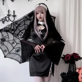Sexy Women Nun Gothic Outfits Vampire Cosplay Halloween Party Dress-up
