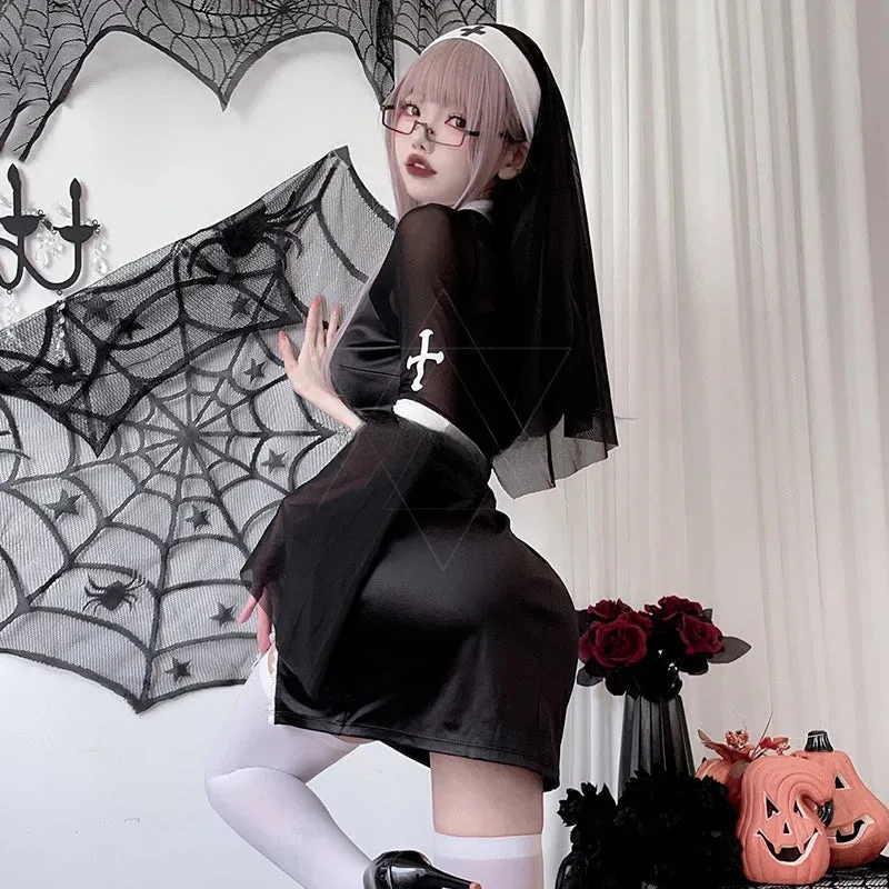 Sexy Women Nun Gothic Outfits Vampire Cosplay Halloween Party Dress-up