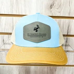 St. Simons Island Pelican Leather Hat • Aqua   Gold