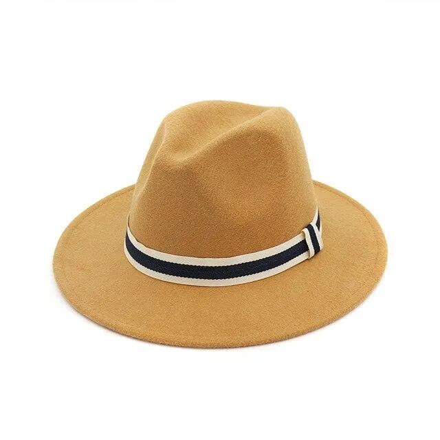 Striped Belt Flat BrimJazz Fedoras Hat