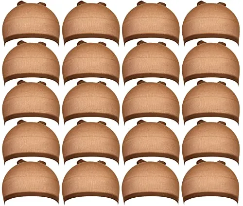Teenitor 20 Pack Brown Stocking Cap Stretchy Nylon Wig Caps, Skin Tone Stocking Cap Wig Caps Application for Women Men-Brown